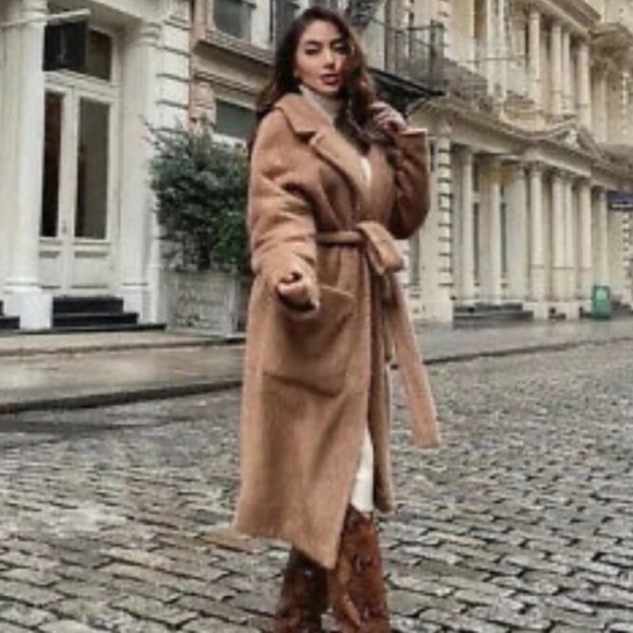 Zara Jackets & Blazers - ZARA Faux Fur Teddy Tie Waist Coat Camel Small